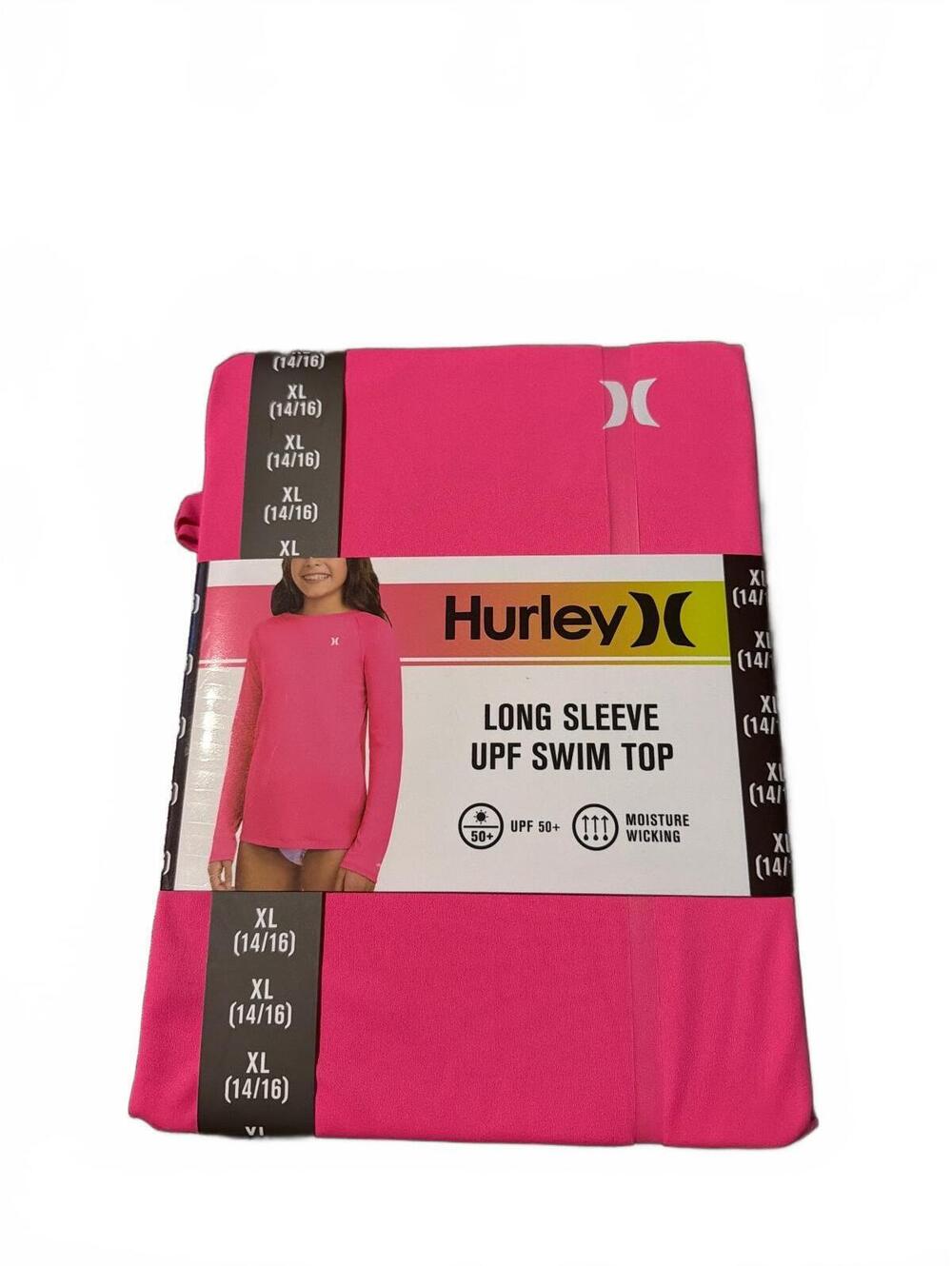 Hurley Girls' Long Sleeve UPF 50+ Swim Top, Pink, XL (14/16)